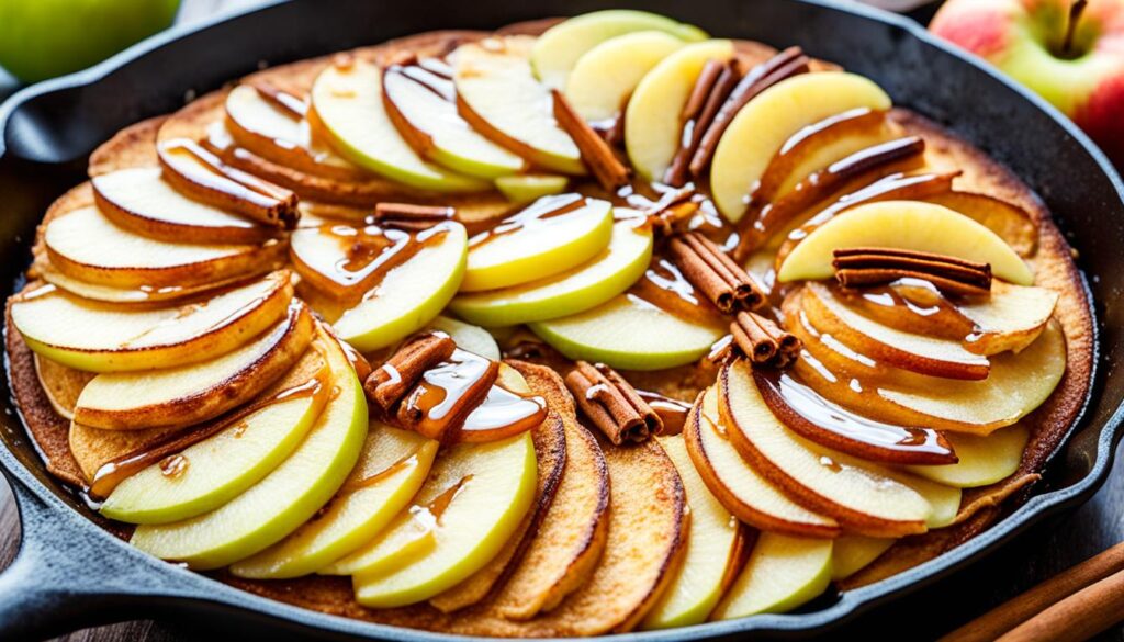 Whole grain apple pancake in skillet