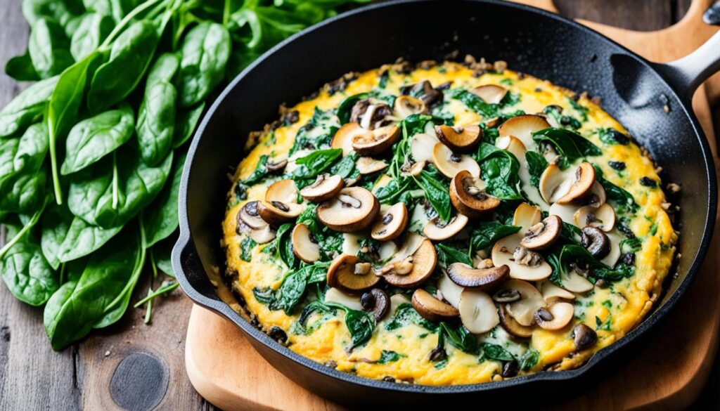 Wild rice frittata with spinach and mushrooms