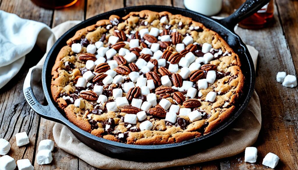 bourbon pecan smores skillet cookie