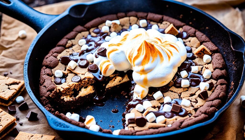 triple chocolate smores skillet cookie