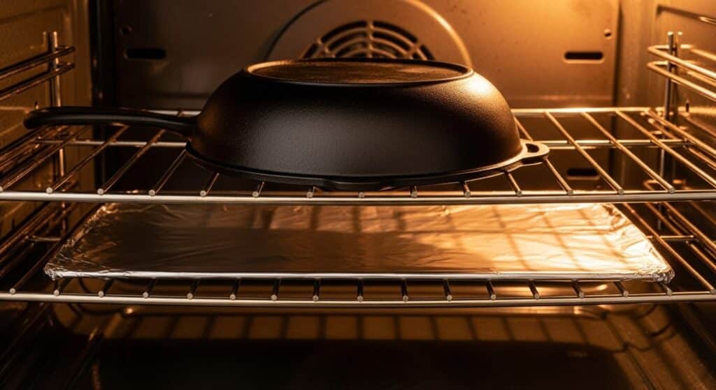 Upside-Down Oven Method for Skillet Seasoning: How to Prevent Sticky Oil Pools Upside-Down Oven Method for Skillet Seasoning How to Prevent Sticky Oil Pools