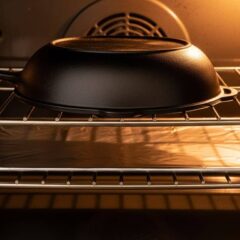 Upside-Down Oven Method for Skillet Seasoning How to Prevent Sticky Oil Pools