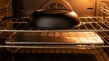 Upside-Down Oven Method for Skillet Seasoning How to Prevent Sticky Oil Pools